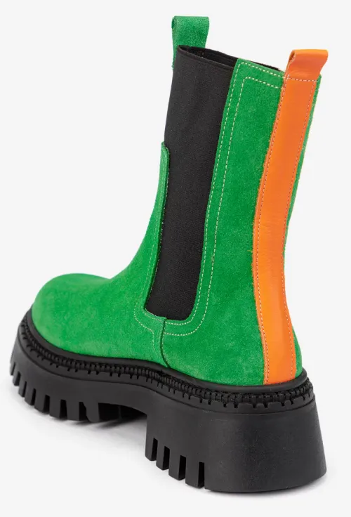 Botine dama verzi din piele intoarsa cu elastic negru picture - 4