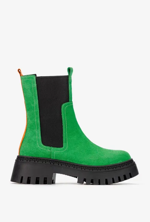 Botine dama verzi din piele intoarsa cu elastic negru picture - 3