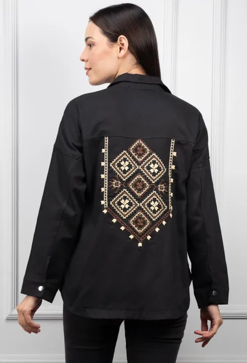 Camasa neagra cu detalii brodate picture - 2