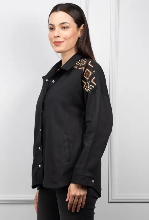 Camasa neagra cu detalii brodate picture - 3