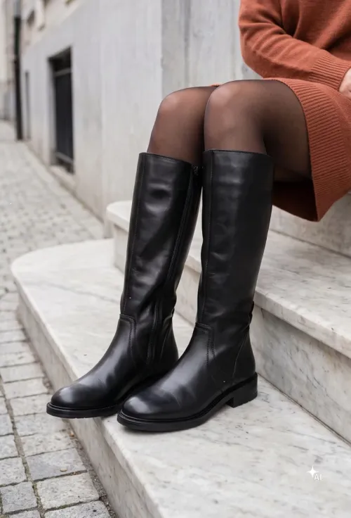 Cizme dama negre din piele naturala picture - 2