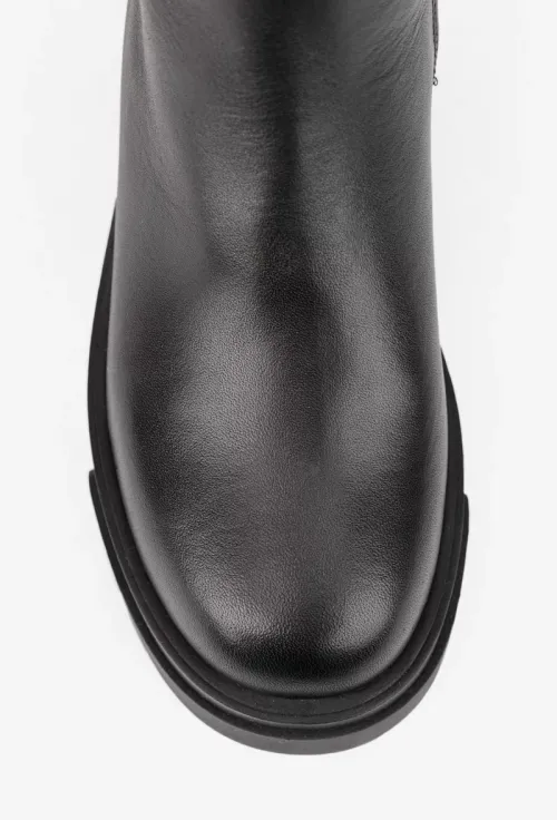 Cizme dama negre din piele naturala si material textil picture - 7