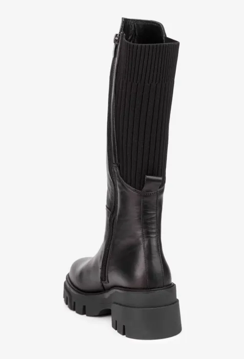 Cizme dama negre din piele naturala si material textil picture - 4