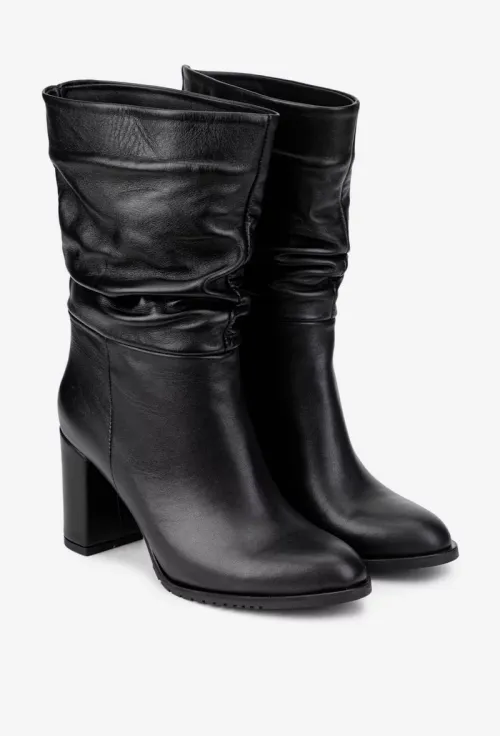 Cizme dama NUR fronsate din piele naturala neagra picture - 2