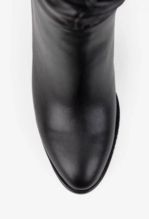 Cizme dama NUR fronsate din piele naturala neagra picture - 7