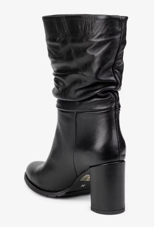 Cizme dama NUR fronsate din piele naturala neagra picture - 4