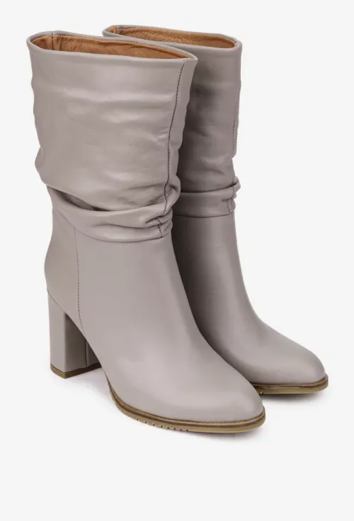 Cizme dama NUR fronsate din piele naturala taupe picture - 2