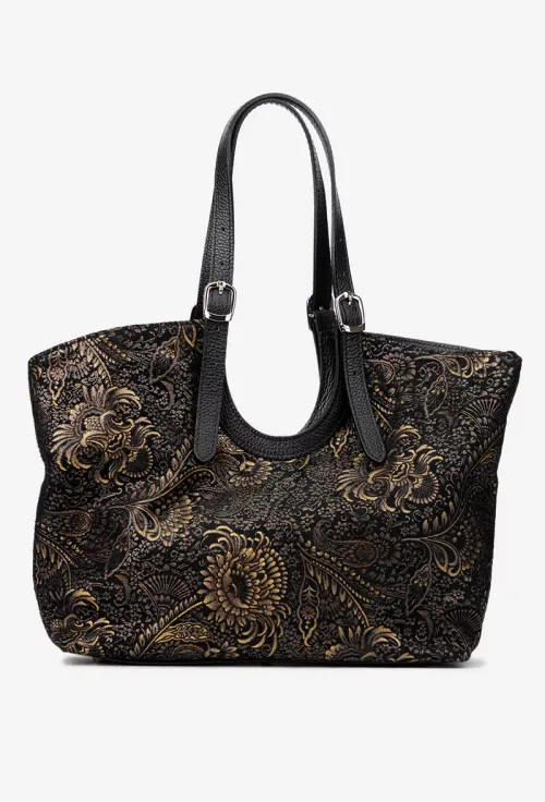 Geanta dama din piele neagra cu imprimeu picture - 5