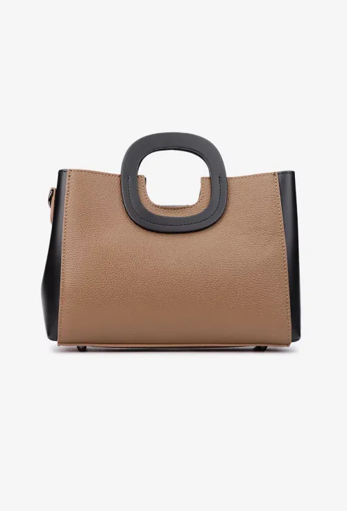 Geanta dama din piele taupe si neagra picture - 2