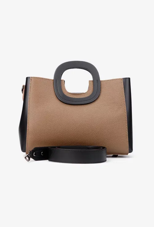 Geanta dama din piele taupe si neagra picture - 5