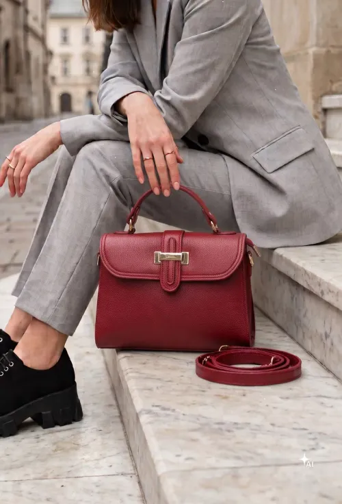 Geanta dama din piele texturata bordo picture - 2