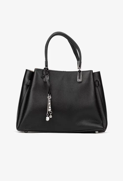 Geanta dama din piele texturata neagra cu ornament picture - 2