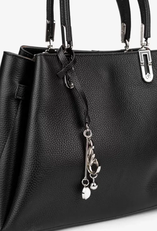 Geanta dama din piele texturata neagra cu ornament picture - 3