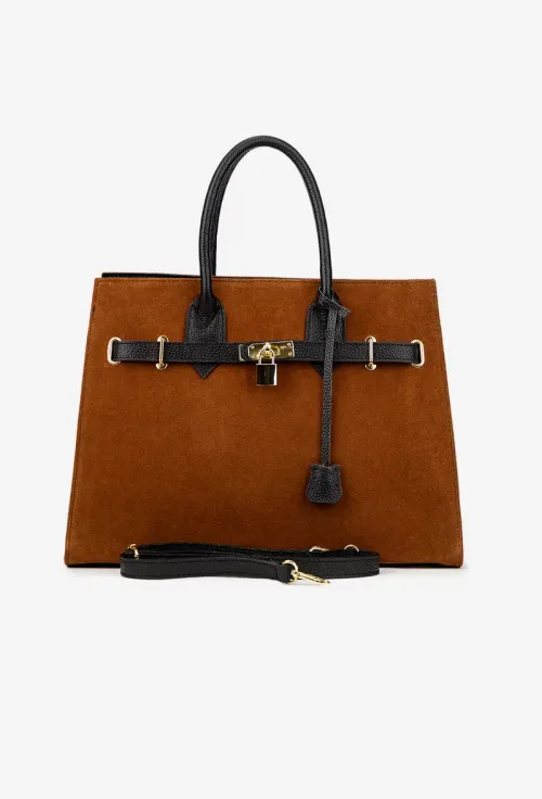Geanta dama maro cu negru din piele cu accesoriu lacat picture - 6