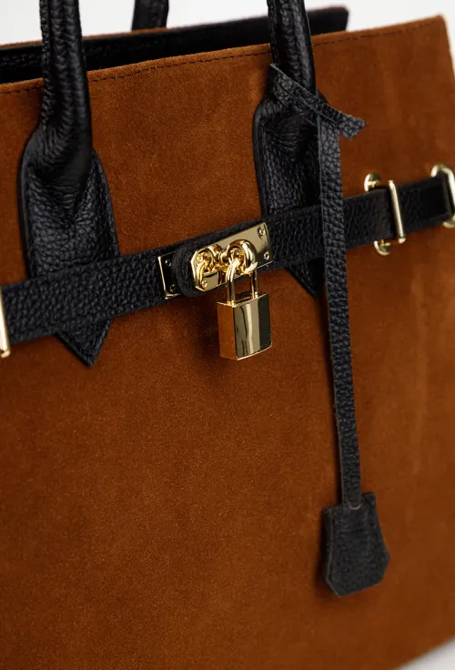 Geanta dama maro cu negru din piele cu accesoriu lacat picture - 3