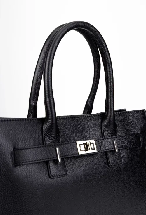 Geanta dama neagra din piele texturata cu fermoar picture - 5