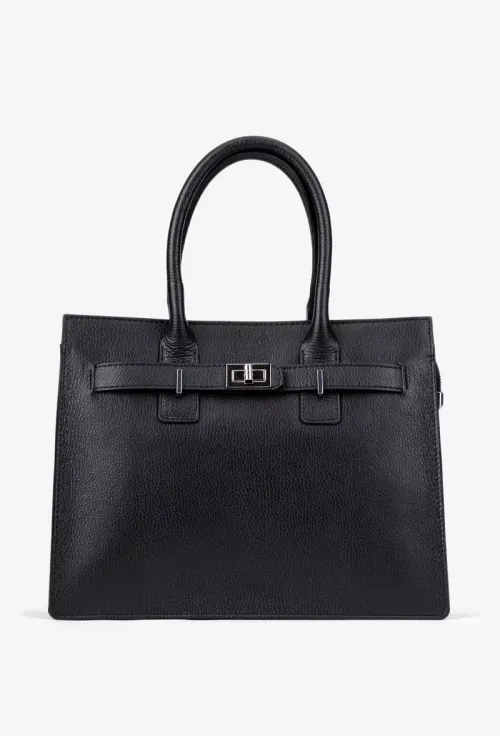 Geanta dama neagra din piele texturata cu fermoar picture - 3