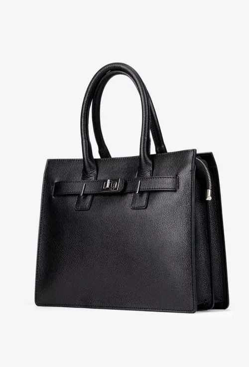 Geanta dama neagra din piele texturata cu fermoar picture - 2