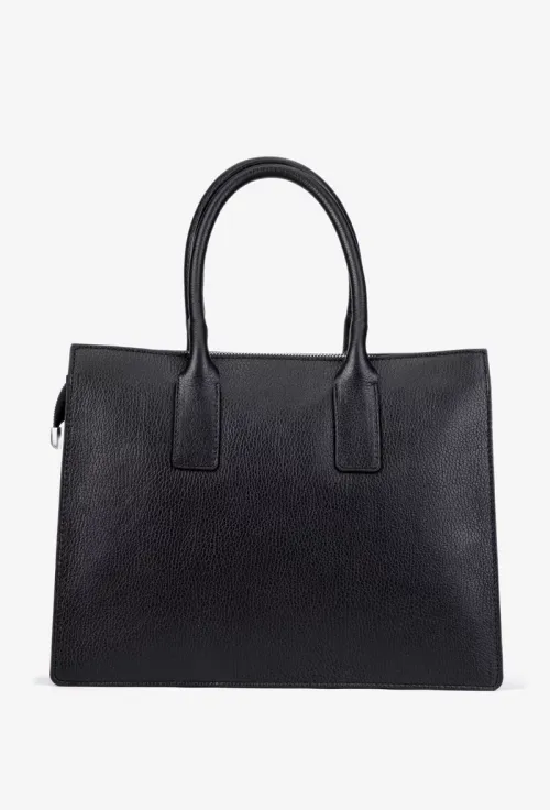 Geanta dama neagra din piele texturata cu fermoar picture - 4