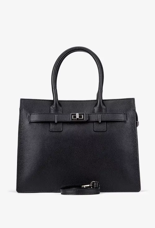 Geanta dama neagra din piele texturata cu fermoar picture - 6