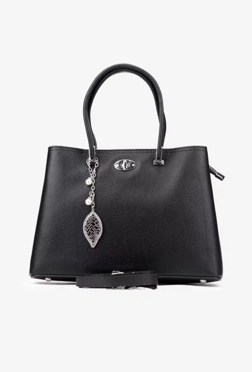 Geanta dama neagra din piele texturata cu ornament picture - 5
