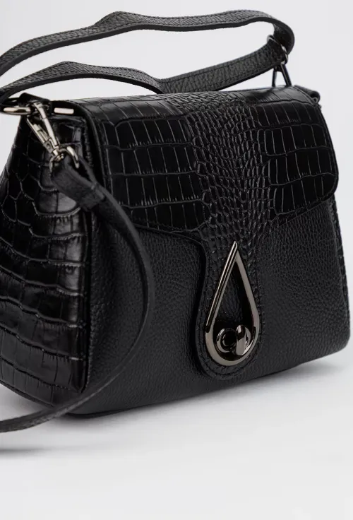 Geanta dama neagra din piele texturata si croco picture - 3