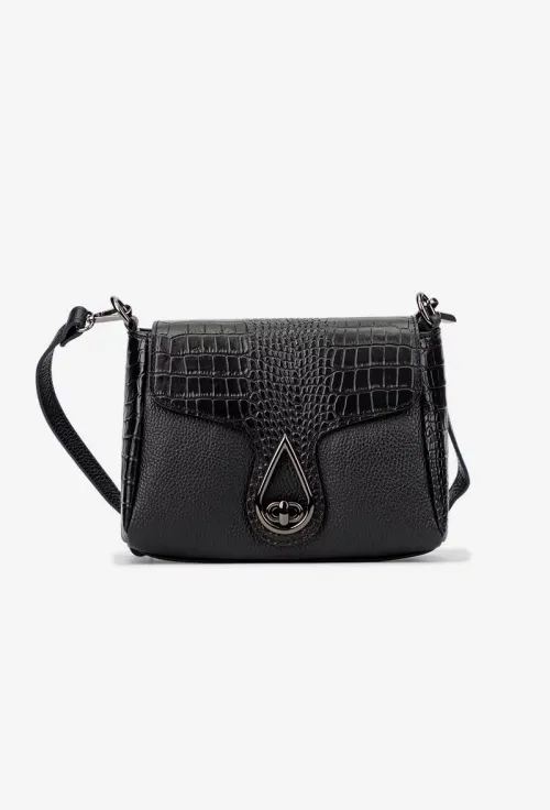 Geanta dama neagra din piele texturata si croco picture - 2