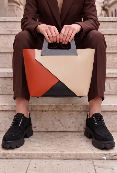 Geanta dama shopper din piele naturala multicolora picture - 2