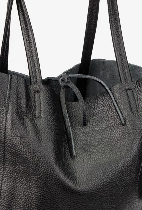Geanta dama shopper din piele texturata neagra picture - 4