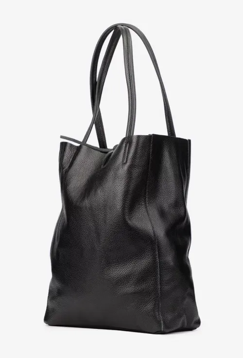 Geanta dama shopper din piele texturata neagra picture - 2