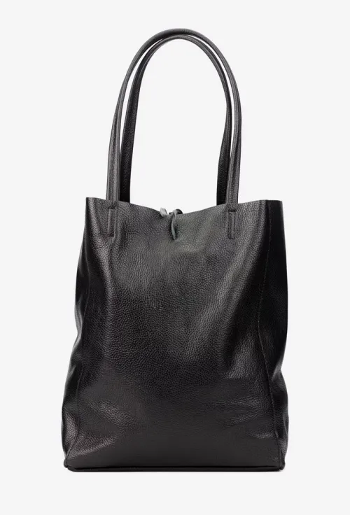Geanta dama shopper din piele texturata neagra picture - 3