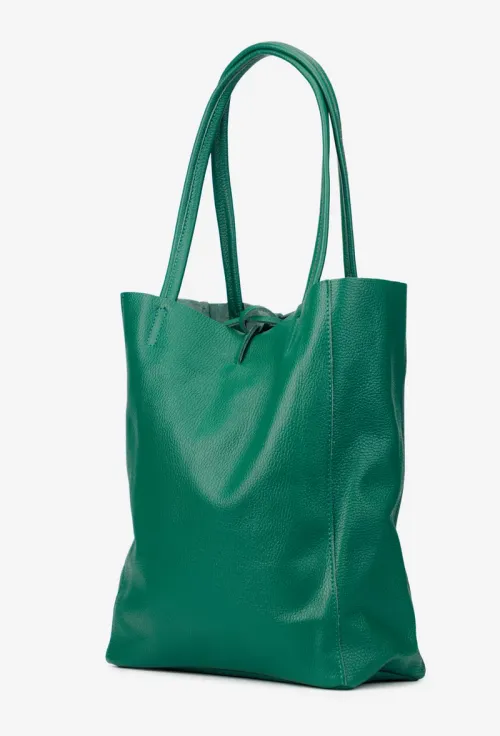 Geanta dama shopper din piele texturata verde picture - 2