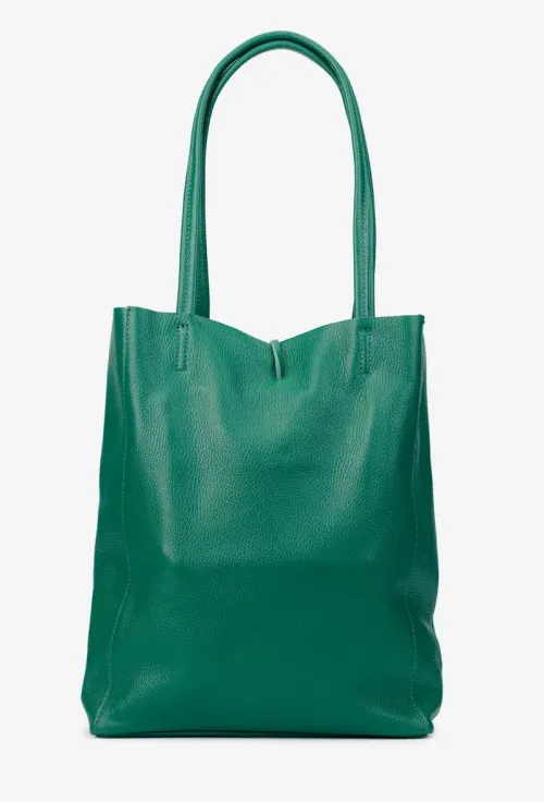 Geanta dama shopper din piele texturata verde picture - 3