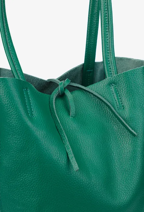 Geanta dama shopper din piele texturata verde picture - 4