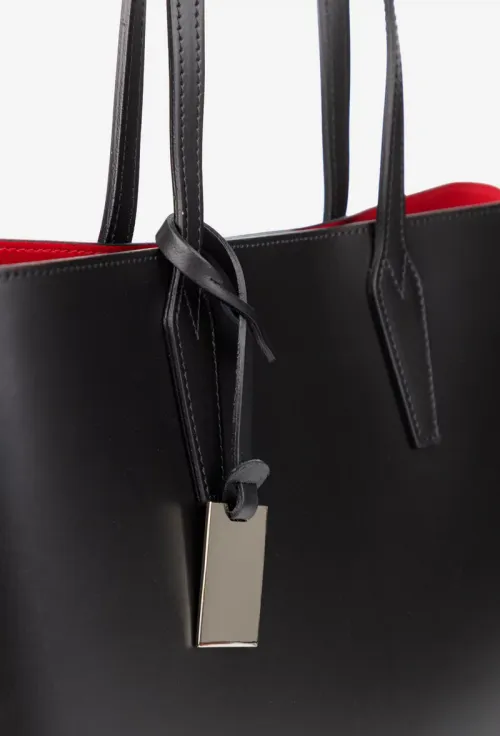Geanta dama shopper neagra din piele naturala picture - 3