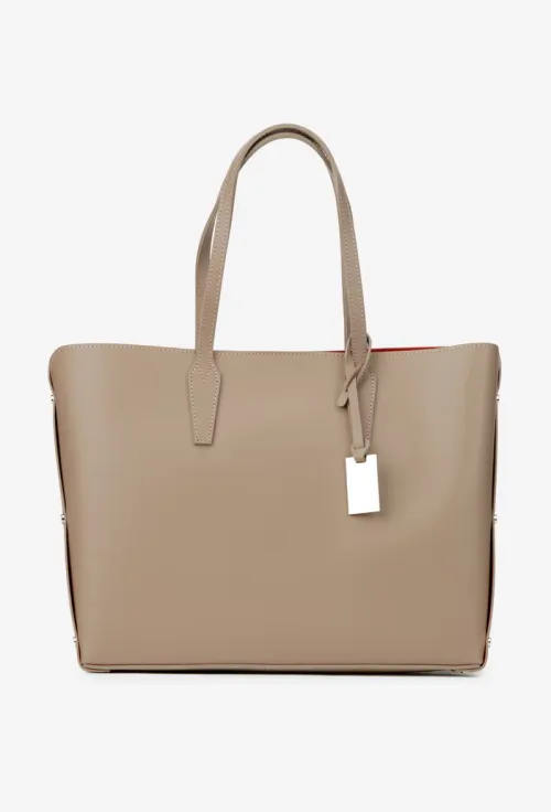 Geanta dama shopper taupe din piele naturala picture - 2