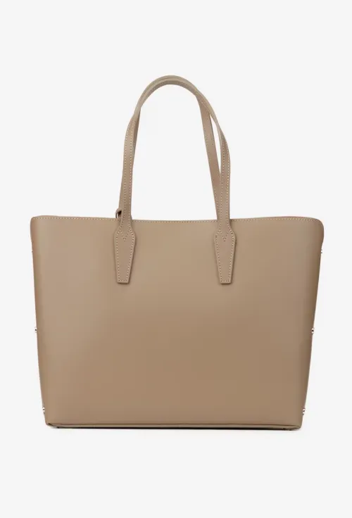 Geanta dama shopper taupe din piele naturala picture - 4