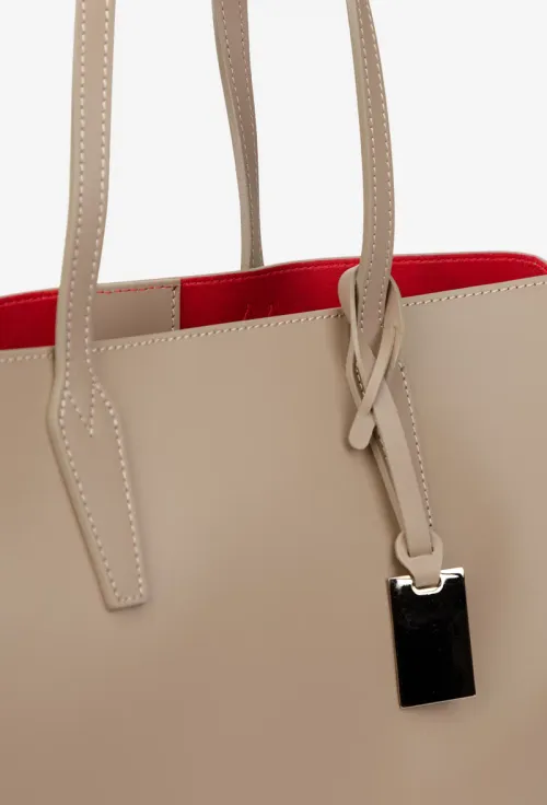 Geanta dama shopper taupe din piele naturala picture - 3