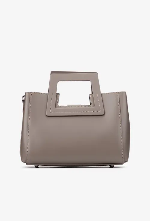 Geanta dama taupe din piele naturala picture - 4