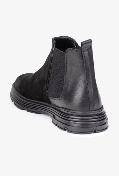 Ghete barbati din piele neagra cu elastic in laterale picture - 3