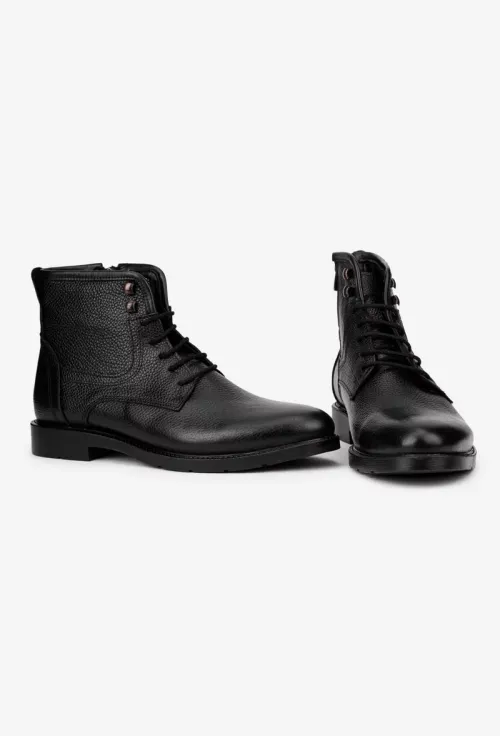 Ghete barbati din piele texturata neagra picture - 5