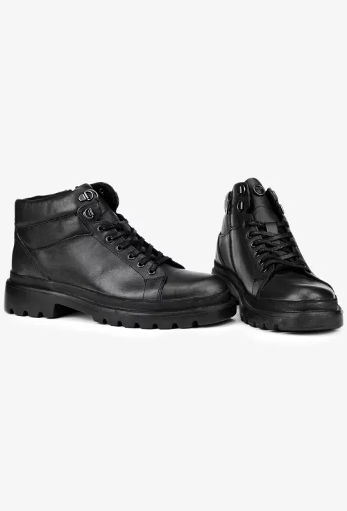 Ghete barbati negre din piele naturala cu siret si fermoar lateral picture - 5