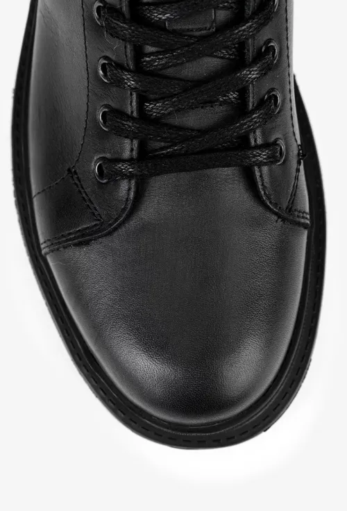 Ghete barbati negre din piele naturala cu siret si fermoar lateral picture - 6