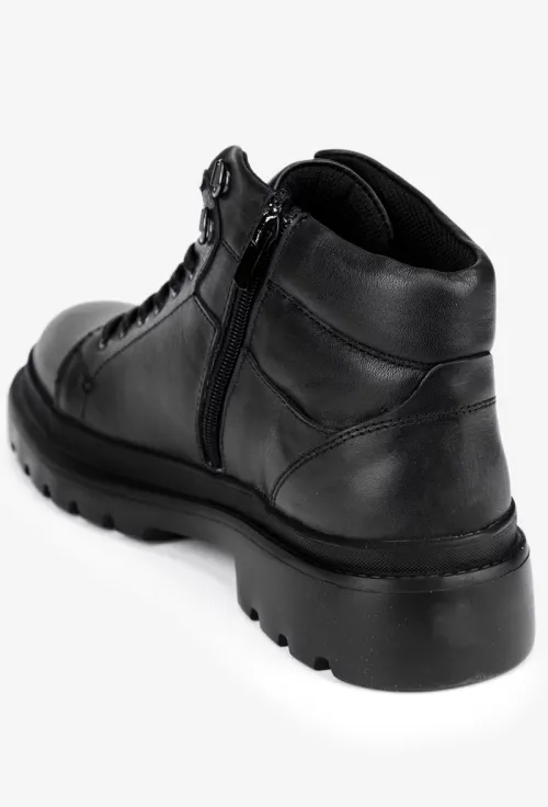Ghete barbati negre din piele naturala cu siret si fermoar lateral picture - 3
