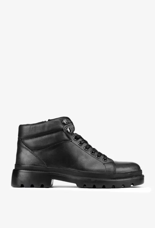 Ghete barbati negre din piele naturala cu siret si fermoar lateral picture - 2