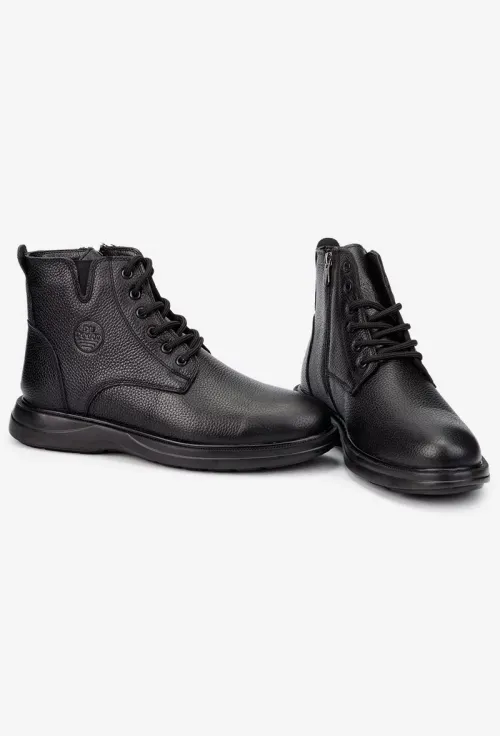 Ghete barbati NUR din piele texturata neagra picture - 5