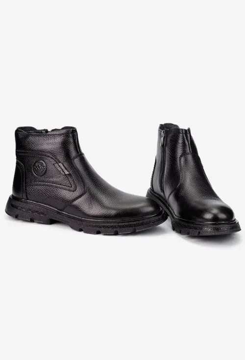 Ghete barbati NUR din piele texturata neagra cu fermoar picture - 5