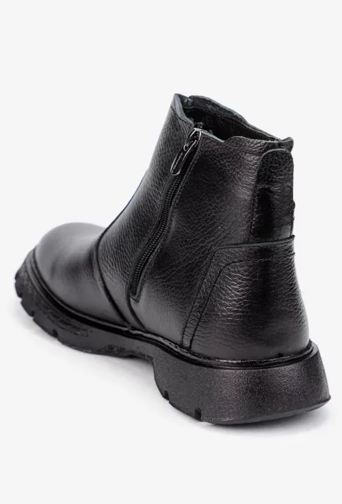 Ghete barbati NUR din piele texturata neagra cu fermoar picture - 3