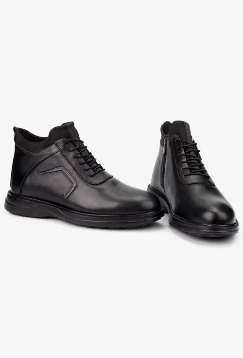 Ghete barbati NUR negre din piele naturala si material textil picture - 5