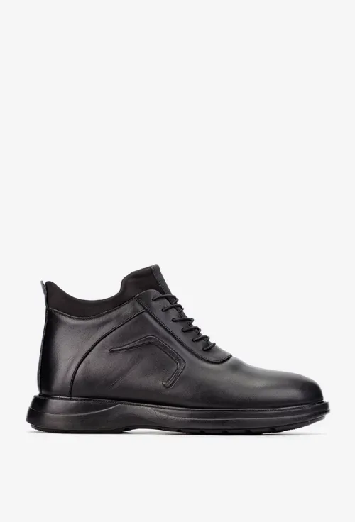 Ghete barbati NUR negre din piele naturala si material textil picture - 2